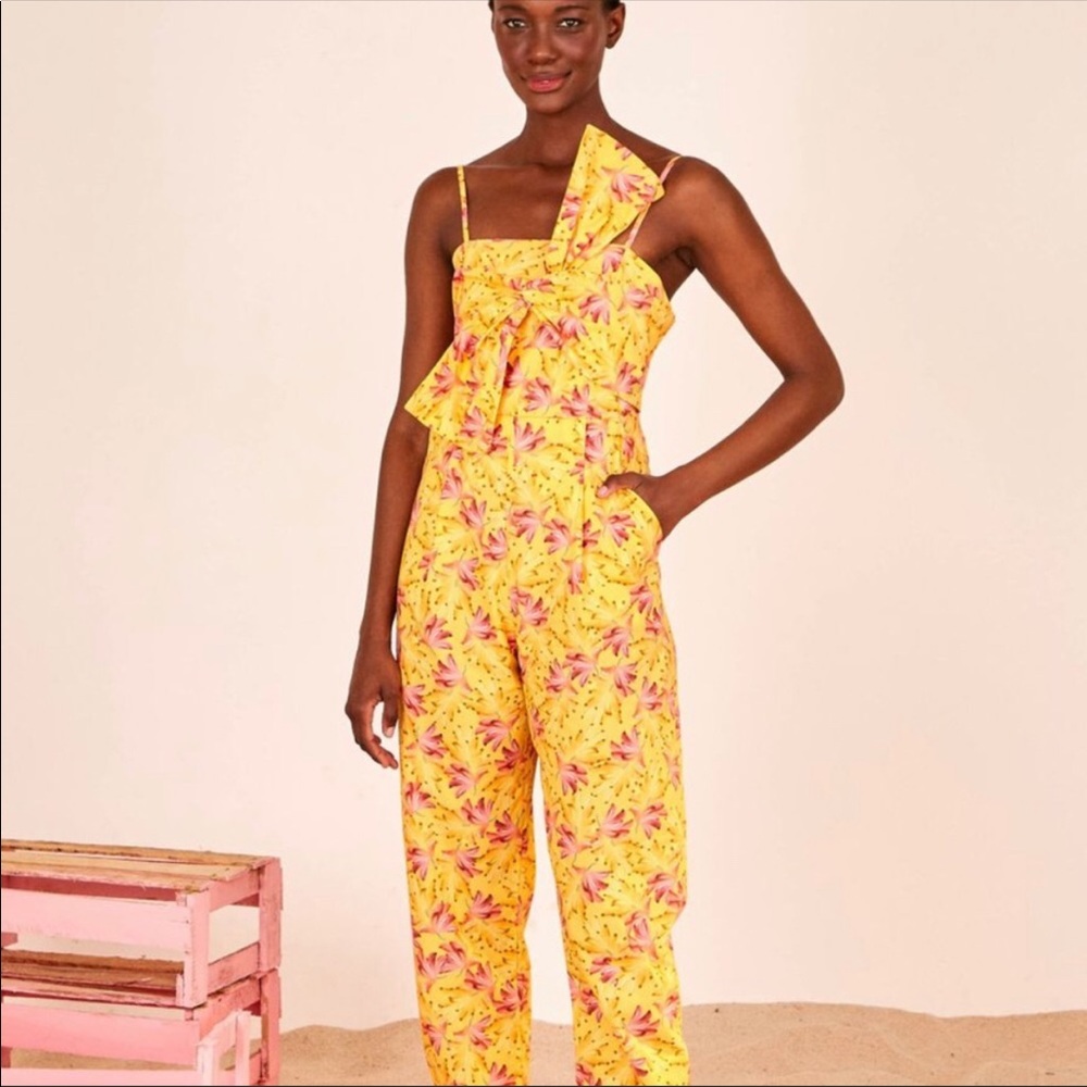 FARM Rio Yellow Floral One-Shoulder Jumpsuit